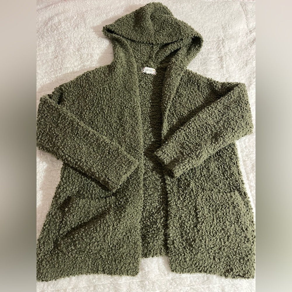 Pink Rose Hooded Green Cardigan
